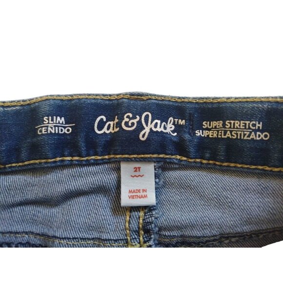 Cat & Jack Toddler Boys Slim Super Stretch Denim Jeans 2T Blue Cotton Blend. NWT - Picture 5 of 8